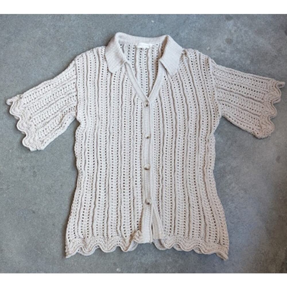 Anthropologie Solitaire Crochet Top Size Large Open Chunky Knit Beach Boho Beige